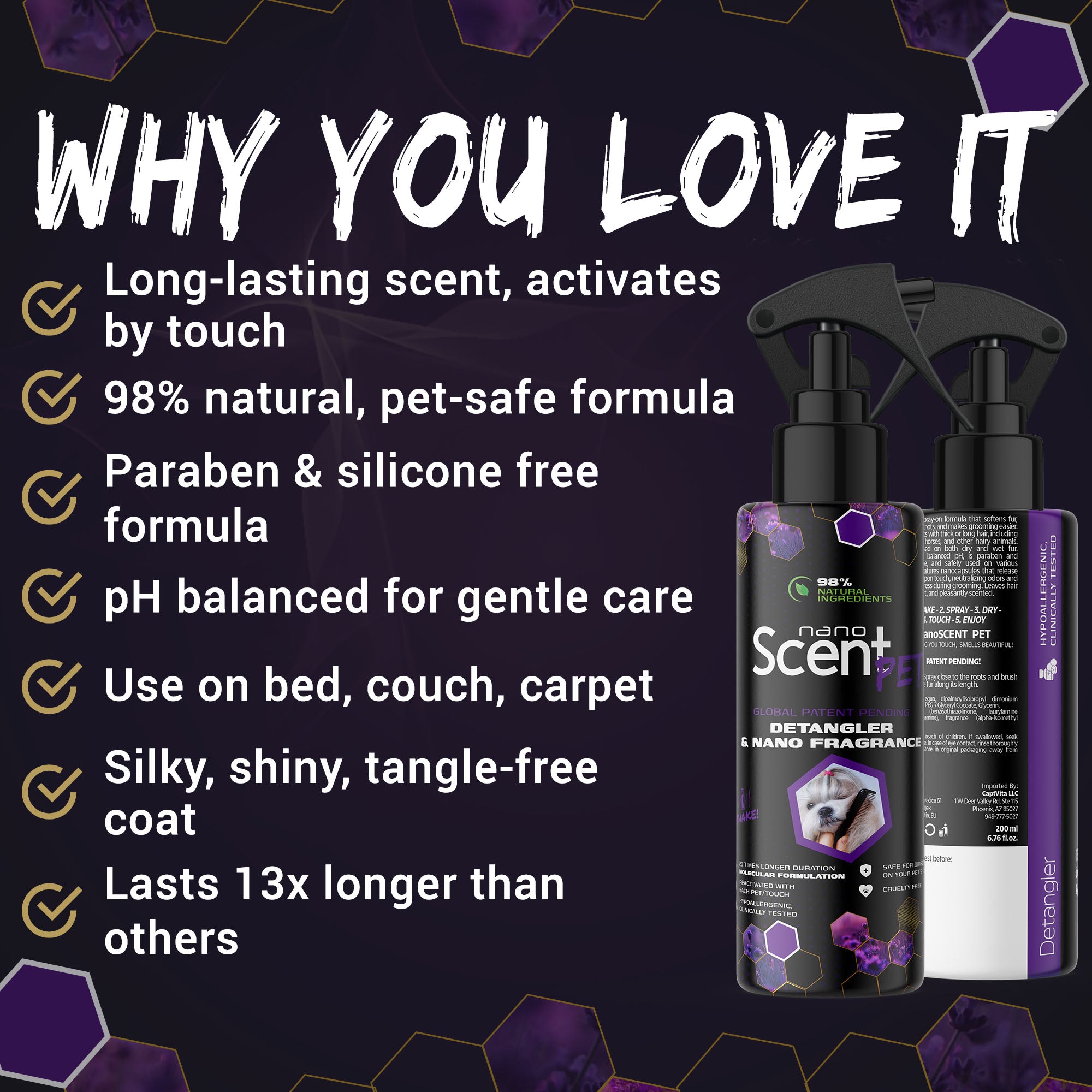 nanoSCENT Pet Detangler Spray – Leave-In Conditioner for Soft, Fresh-Smelling Fur