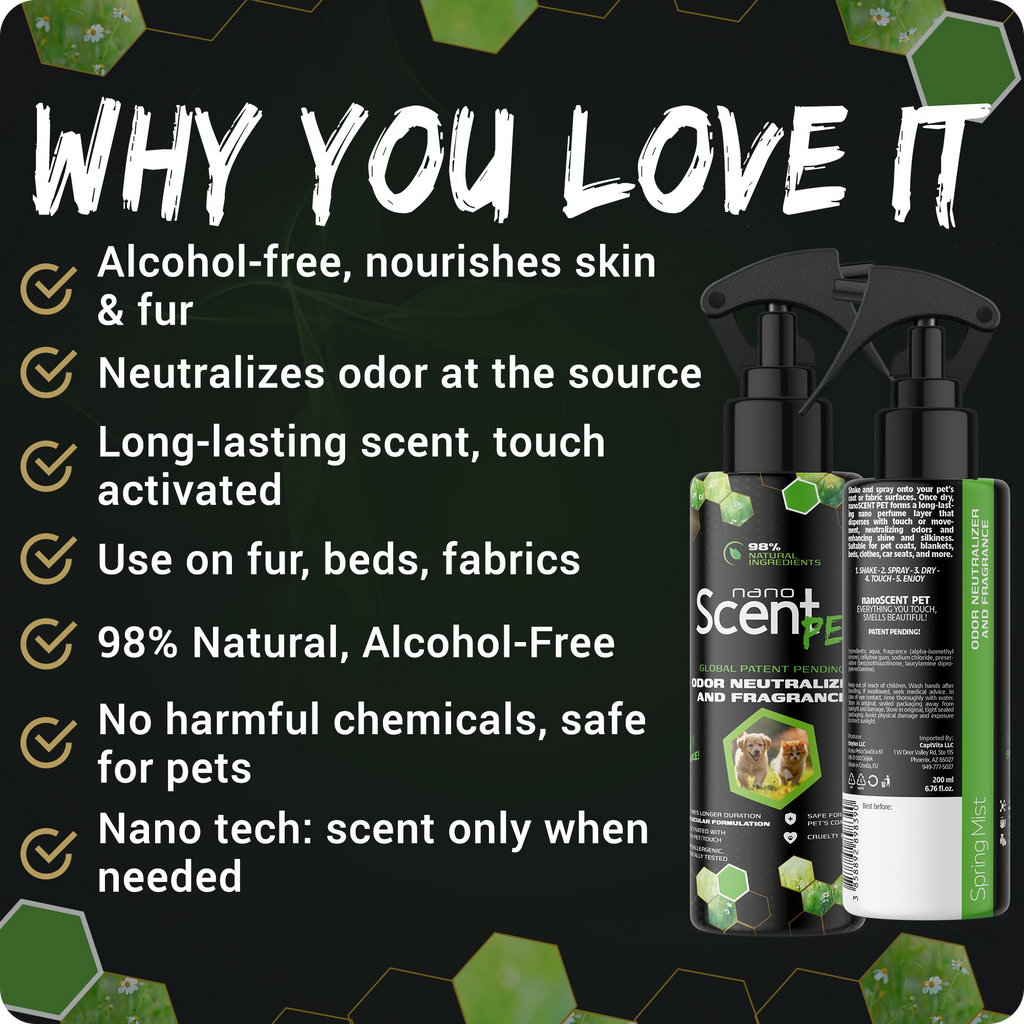 nanoSCENT Pet Freshening Spray – Long-Lasting Odor Neutralizer for Pets & Fabrics