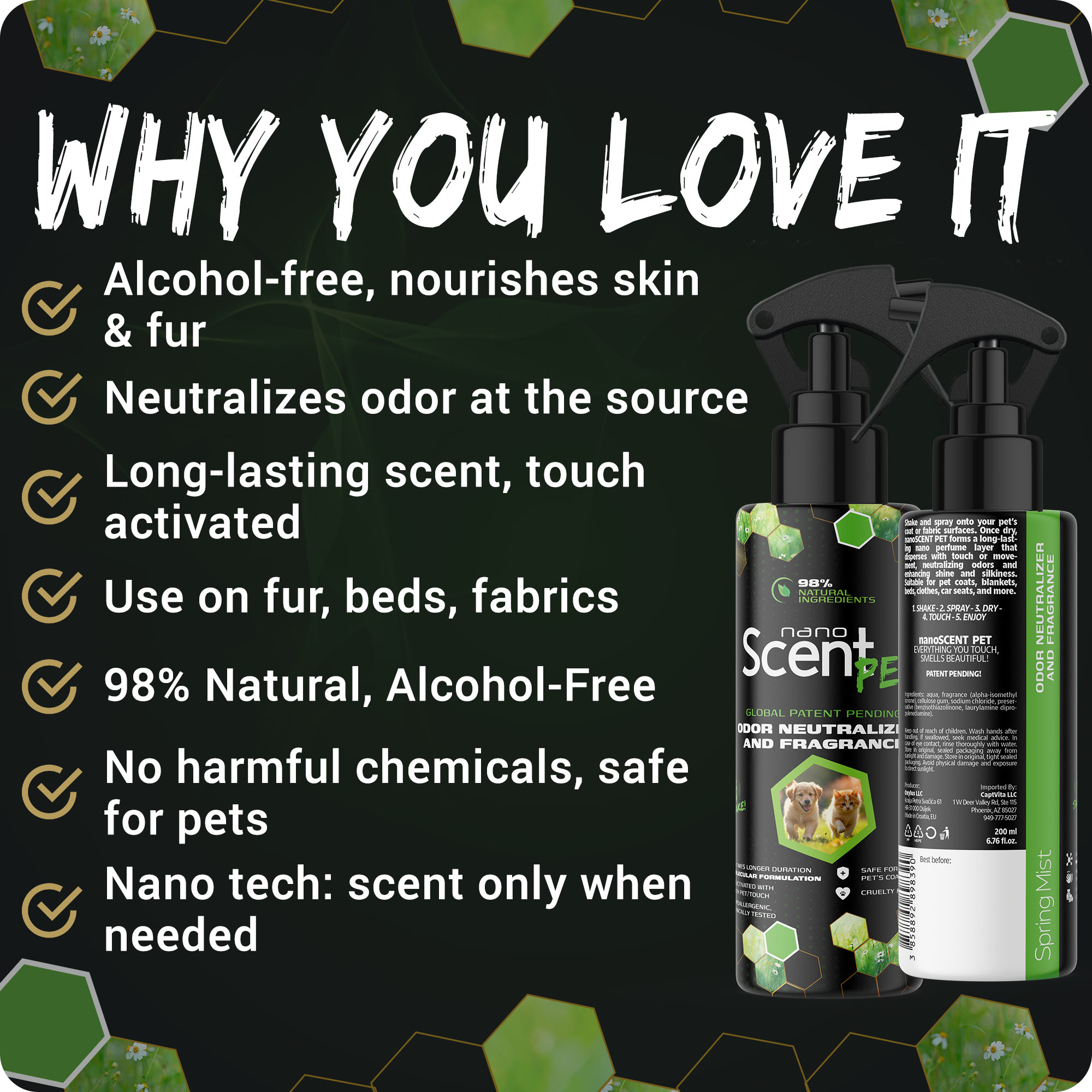 nanoSCENT Pet Freshening Spray – Long-Lasting Odor Neutralizer for Pets & Fabrics